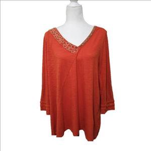 Soft Surroundings Cotton Modal Tunic Top Beaded Detail Orange Womens XL